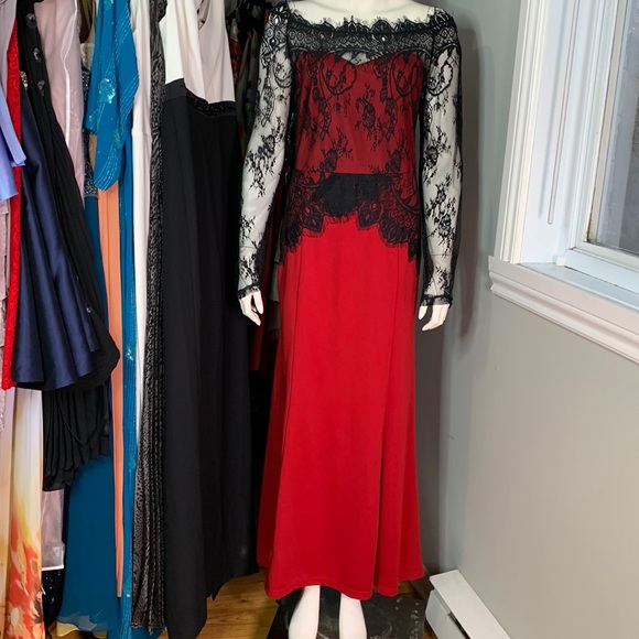 Full length Red Black Floral Lace Dress Gown Dress Formal Evening Medium - Picture 3 of 9